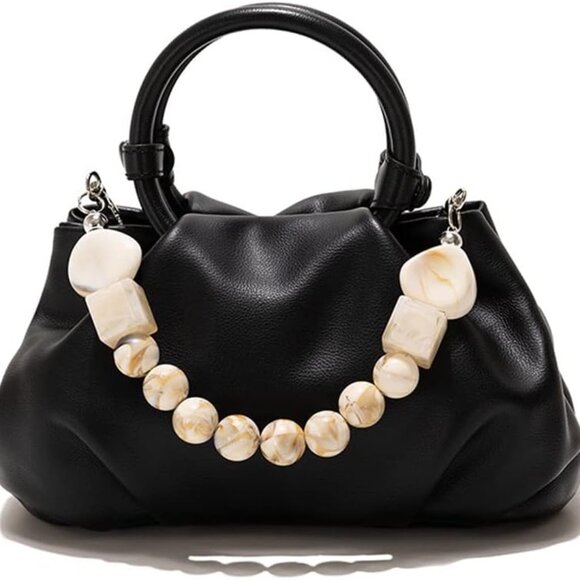 Women’s Leather Cloud Dumpling Bag Small Crossbody Beaded Purse - Picture 1 of 5